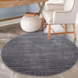 Rond Laagpolig vloerkleed - Junius Modern Grijs - 200 X 200 Rond CM