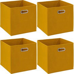 5Five Opbergmand/kastmand - 4x - Geel - 31 x 31 x 31 cm - 29L - Opbergmanden