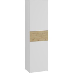 Kast met 2 deuren, eiken en glanzend wit decor, Belm 6 - H119 cm