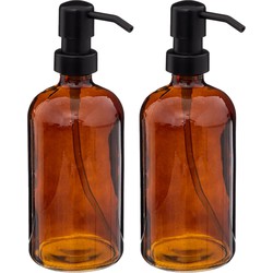 5Five Zeeppompje/dispenser Glass Lotion - 2x - transparant bruin - 7 x 21 cm - 450 ml - glas - Zeeppompjes
