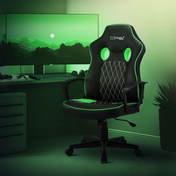 Gaming stoel met schommelfunctie brede zitting zwart/groen imitatieleer ML-Design
