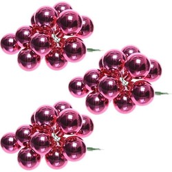 30x Fuchsia roze mini kerststukjes insteek kerstballetjes 2 cm van glas - Kerststukjes