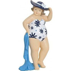 Beeldje - dikke dame met blauwe handdoek - polystone - 12 cm - Beeldjes