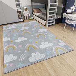 Kindervloerkleed - Adventures Regenboog En Wolken Grijs/Multicolor