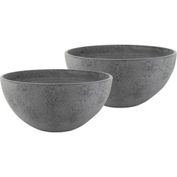 2x stuks bloempot/plantenpot schaal van gerecycled kunststof donkergrijs D35 en H17 cm - Plantenpotten