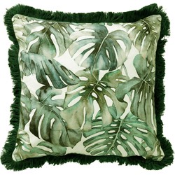 Dutch Decor FAUNA - Kussenhoes velvet 45x45 cm - Chive - groen - botanisch - franjes - Dutch Decor