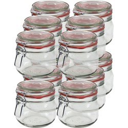 12x Glazen confituren pot/weckpot 500 ml met beugelsluiting en rubberen ring - Weckpotten
