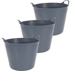 Flexibele emmer - 3x - blauw - 27 liter - kunststof - 40 x 35 cm - Wasmanden