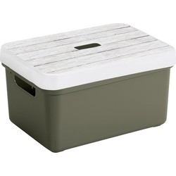 Sunware Opbergbox/mand - donkergroen - 13 liter - met deksel hout kleur - Opbergbox