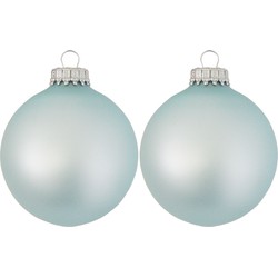 24x Aqua blauwe matte kerstballen van glas 7 cm - Kerstbal