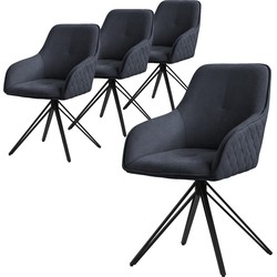 Set van 4 eetkamerstoelen draaibaar antraciet in geweven stof met rugleuning en armleuningen ML design