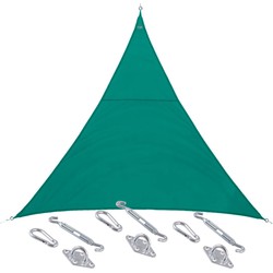 Schaduwdoek/zonnescherm Curacao driehoek mint groen 2 x 2 x 2 meter met ophanghaken - Schaduwdoeken