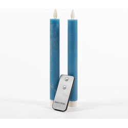 Anna Collection LED dinerkaarsen - 2x st - denim blauw - 23 cm - LED kaarsen