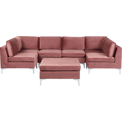 EVJA - Hoekbank met ottomaan 6-zits - Roze - Fluweel
