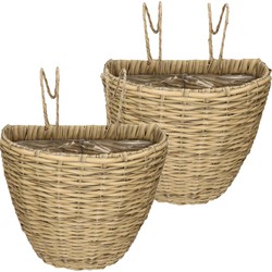 2x stuks balkonmanden/plantenmanden/plantenbakken lichtbruin rotan 42 cm - Plantenbakken