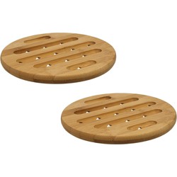 2x Stuks ronde pannen onderzetter bruin 18 cm van bamboe - Panonderzetters