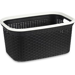 Kipit Wasmand van rotan gevlochten - zwart - kunststof - 36 liter - 53 x 36 x 25A‚ cm - Wasmanden