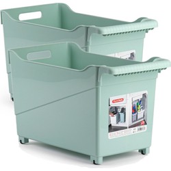 Set van 2x stuks kunststof trolleys pastel groen op wieltjes L45 x B24 x H27 cm - Opberg trolley