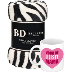 Cadeau moeder set - Fleece plaid/deken zebra print met Liefste Mama mok - Plaids