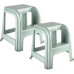 PlasticForte Keuken krukje - 2x - mintgroen - kunststof - 46 cm - Huishoudkrukjes