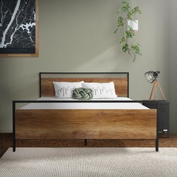 Metalen bed 140x200 cm met lattenbodem zwart/bruin Bedframe met houten hoofdbord & voeteneind ML design