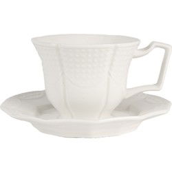 Clayre & Eef Kop en Schotel 175 ml Wit Keramiek