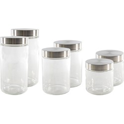 Set van 6x keuken voedsel opslag voorraadpotten glas in 3 formaten - Voorraadpot