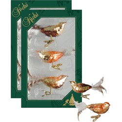 6x stuks luxe glazen decoratie vogels op clip natuur bruin tinten 11 cm - Kersthangers