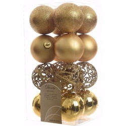 Christmas Gold kerstboom decoratie kerstballen goud 16 stuks - Kerstbal