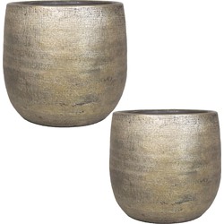 Set van 2x stuks luxe plantenpotten/bloempotten goud Mira van keramiek 24 en 34 cm - Plantenpotten