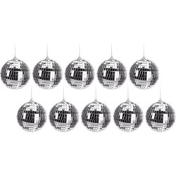 10x Zilveren disco kerstballen 10 cm - Kerstbal