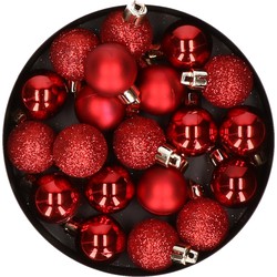 60x stuks kleine kunststof kerstballen rood 3 cm mat/glans/glitter - Kerstbal