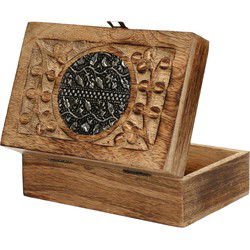 Sieradenkistje/opbergkistje - bewerkt hout - 15 x 10 x 6 cm - Sieradendozen
