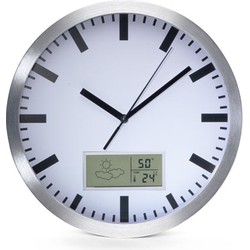 Aluminium wandklok met lcd-display en thermometer, hygrometer & weersvoorspelling dia. 25 cm - Velleman