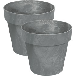 Set van 3x stuks kunststof bloempotten/plantenpotten betonlook 14 cm grijs - Plantenpotten