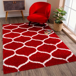 Tapijtenloods Madrid Shaggy Design Vloerkleed Rood Creme Hoogpolig- 140x200 CM