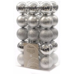 30x Kunststof kerstballen mix zilver 6 cm kerstboom versiering/decoratie - Kerstbal