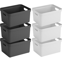 Opbergboxen/opbergmanden - 8x stuks - 32 liter - kunststof - 45 x 35 x 24 cm - zwart/wit - Opbergbox