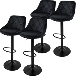 Set van 2 barkrukken 2x zwart fluwelen bekleding met rugleuning en voetensteun in hoogte verstelbaar 62-82cm ML-Design