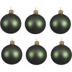 Decoris Kerstballen set - 6x stuks - donker groen - glas - 6 cm - mat - kerstversiering - Kerstbal
