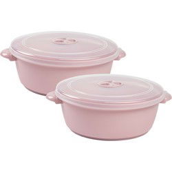 Magnetronschaal met deksel/ventiel - 2x - 2 liter - roze - kunststof - BPA vrij - Magnetronbakken