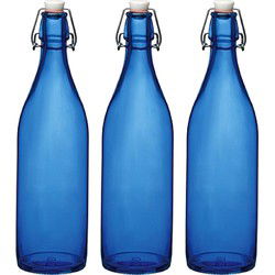 Bormioli rocco waterfles beugeldop - 8x - blauw transparant - 1000 ml - Weckpotten
