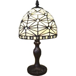 LumiLamp Tiffany Tafellamp  Ø 18x33 cm  Beige Kunststof Glas Tiffany Bureaulamp