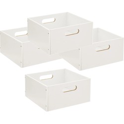 Set van 4x stuks opbergmand/kastmand 14 liter wit van hout 31 x 31 x 15 cm - Opbergmanden