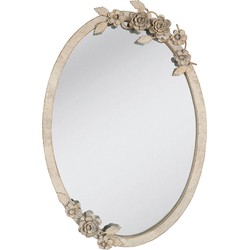 Clayre & Eef Spiegel  35x51 cm Beige Glas Rond Bloemen Grote Spiegel