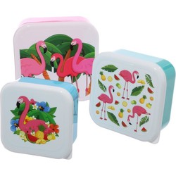 3x Voedsel opbergers bakjes tropische flamingo - Lunchboxen