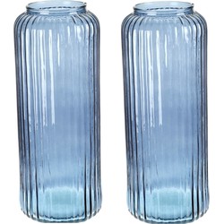 Set van 2x Excellent Houseware glazen vaas / bloemen vazen - blauw - 15 x 37 cm - Vazen