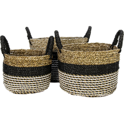 HSM Collection-Mandenset Malibu S/3-ø40x30-Zwart/Naturel-Raffia/Zeegras