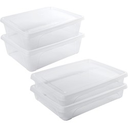 4x Voedsel plastic bewaarbakjes laag 1,5 en 2,5 liter transparant - Vershoudbakjes