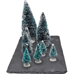 Kerstdorp onderdelen miniatuur set van 16x mini boompjes - Kerstdorpen